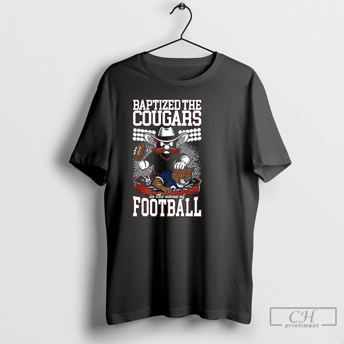 Premium Texas Tech Red Raiders Vs Byu Cougars Baptized The Cougars T Shirts Unisex T-shirt, Sweatshirt, Hoodie, Long Sleeve Tee - T-Shirt, Sweatshirt, Hoodie