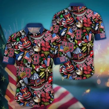 Boston Red Sox Tiki Island Vibe Hawaiian Shirt Unisex T-shirt, Sweatshirt, Hoodie, Long Sleeve Tee - T-Shirt, Sweatshirt, Hoodie