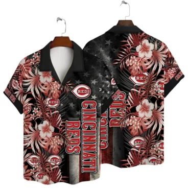 Cincinnati Reds Patriotic Floral Hawaiian Shirt Unisex T-shirt, Sweatshirt, Hoodie, Long Sleeve Tee - T-Shirt, Sweatshirt, Hoodie