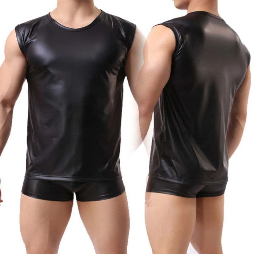 Stylish Men's Sleeveless Top Imitation Leather Tank for Casual and Holiday Use Unisex T-shirt, Sweatshirt, Hoodie, Long Sleeve Tee - T-Shirt, Sweatshirt, Hoodie