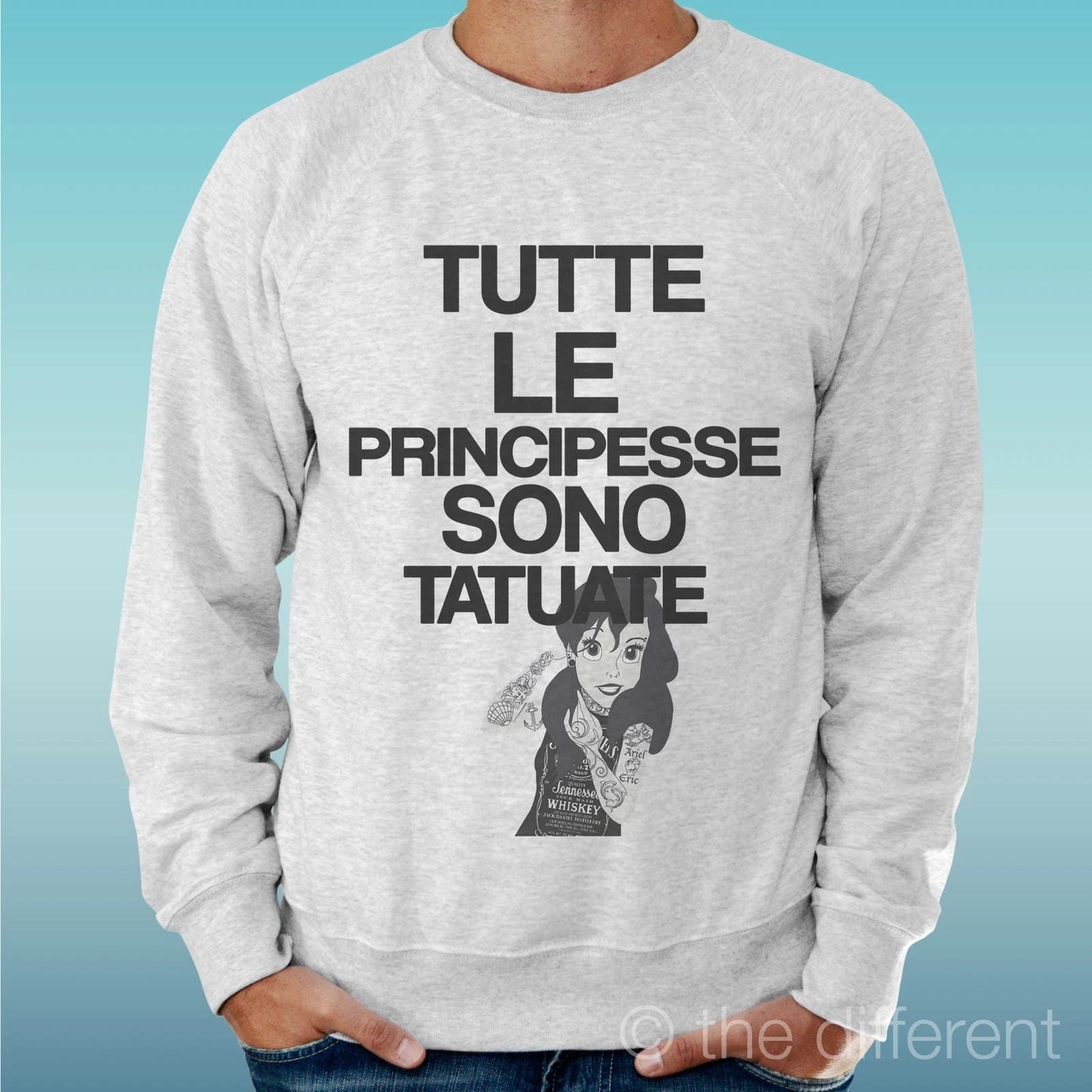 Felpa Man Light Sweater Light Grey " Princess Princesses Tatuaggio " Unisex T-shirt, Sweatshirt, Hoodie, Long Sleeve Tee - T-Shirt, Sweatshirt, Hoodie