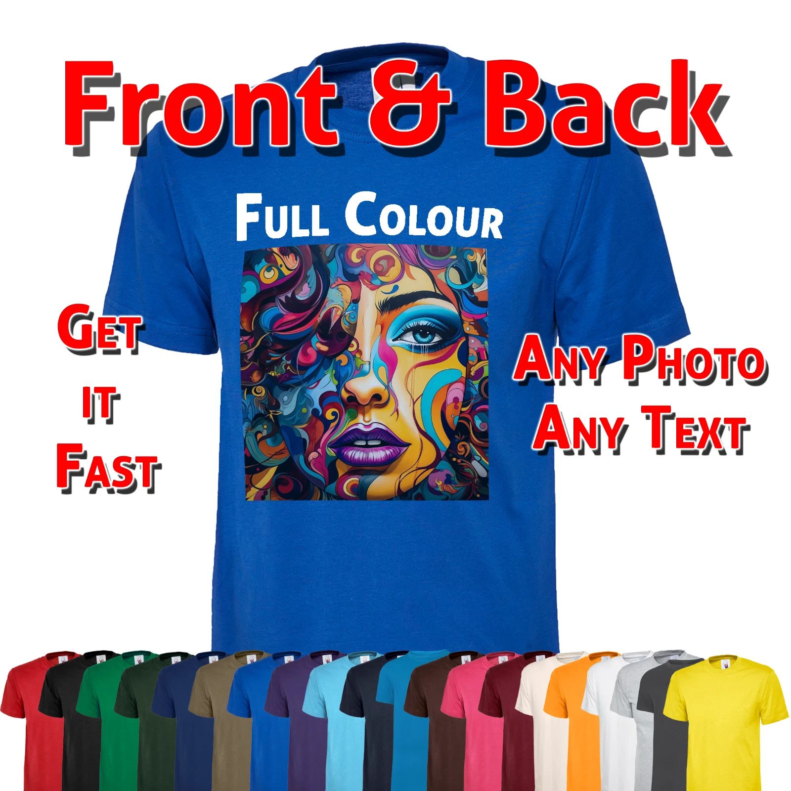 Personalised Royal Blue T Shirt Your Image Custom Photo Print Stag do Hen Party Unisex T-shirt, Sweatshirt, Hoodie, Long Sleeve Tee - T-Shirt, Sweatshirt, Hoodie