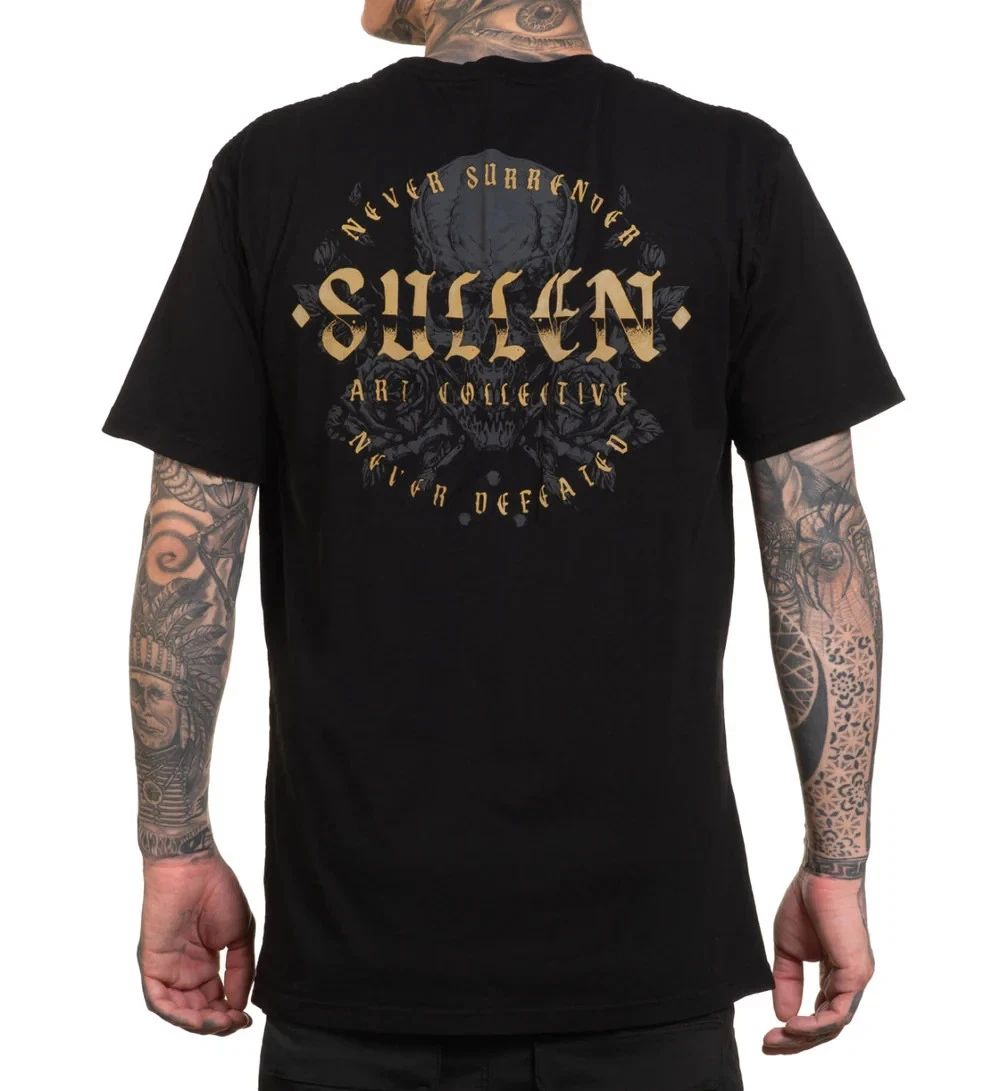 Sullen Art Collective True Artist Pin Up Tattoo Men's Premium Tee NEVER DEFEATED Unisex T-shirt, Sweatshirt, Hoodie, Long Sleeve Tee - T-Shirt, Sweatshirt, Hoodie