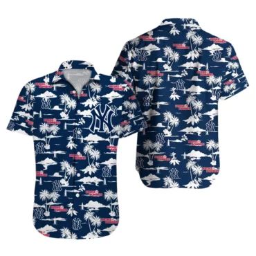 New York Yankees Team Logo Beachscape Summer Vibes Hawaiian Shirt Unisex T-shirt, Sweatshirt, Hoodie, Long Sleeve Tee - T-Shirt, Sweatshirt, Hoodie