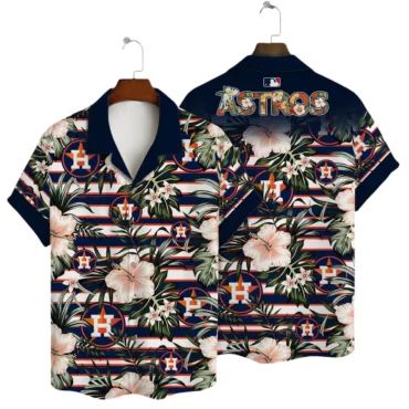 Houston Astros Tropical Stripes Hawaiian Shirt Unisex T-shirt, Sweatshirt, Hoodie, Long Sleeve Tee - T-Shirt, Sweatshirt, Hoodie