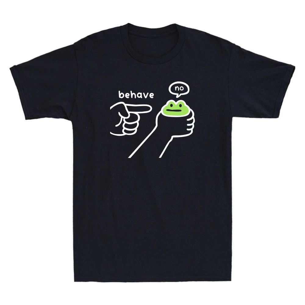 Behave No Funny Dishonest Frog Cartoon Meme Humor Saying Novelty Men's T-Shirt Unisex T-shirt, Sweatshirt, Hoodie, Long Sleeve Tee - T-Shirt, Sweatshirt, Hoodie