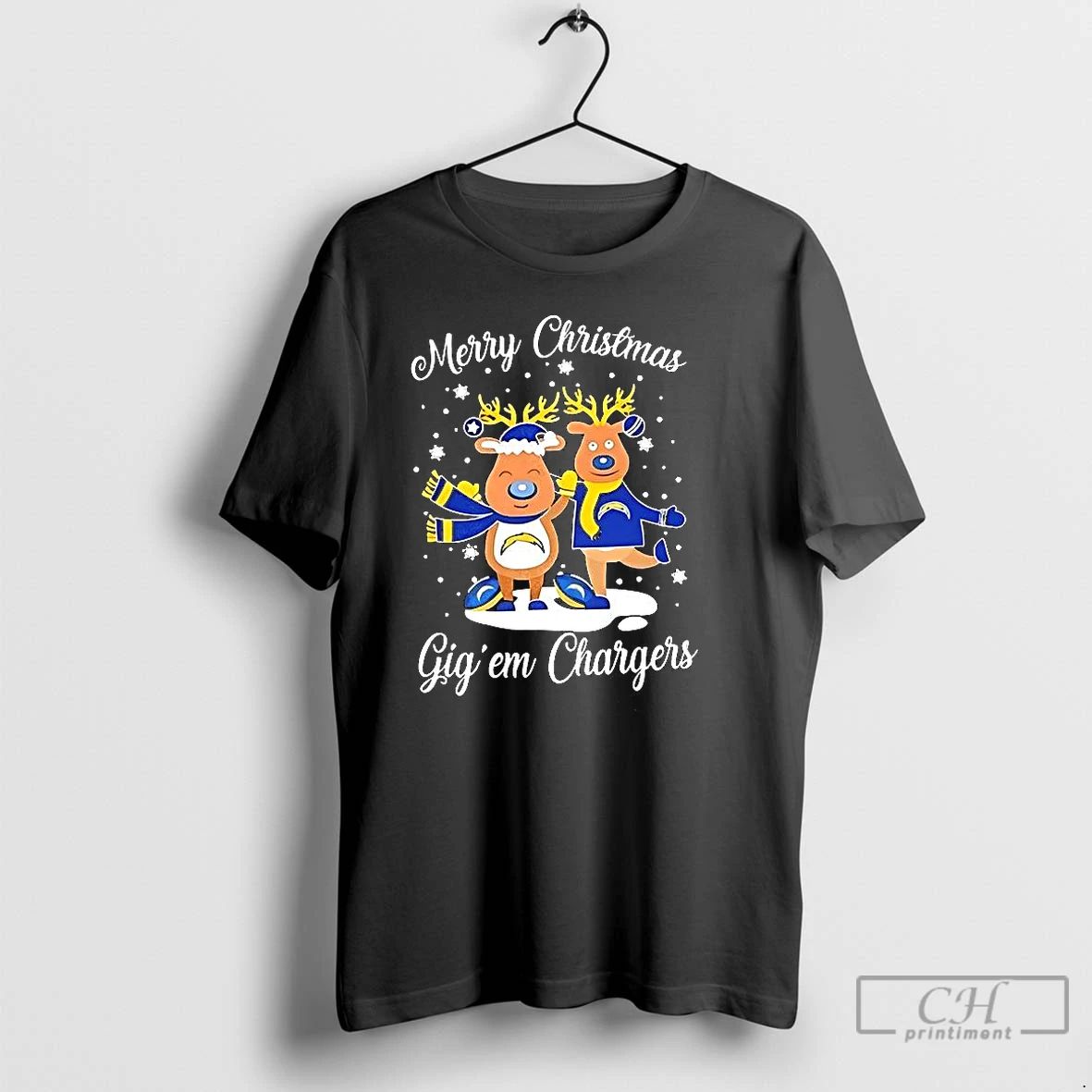 Premium Los Angeles Chargers Football Blue Nosed Reindeer Merry Christmas Gig Em Chargers T Shirts - T-Shirt, Sweatshirt, Hoodie