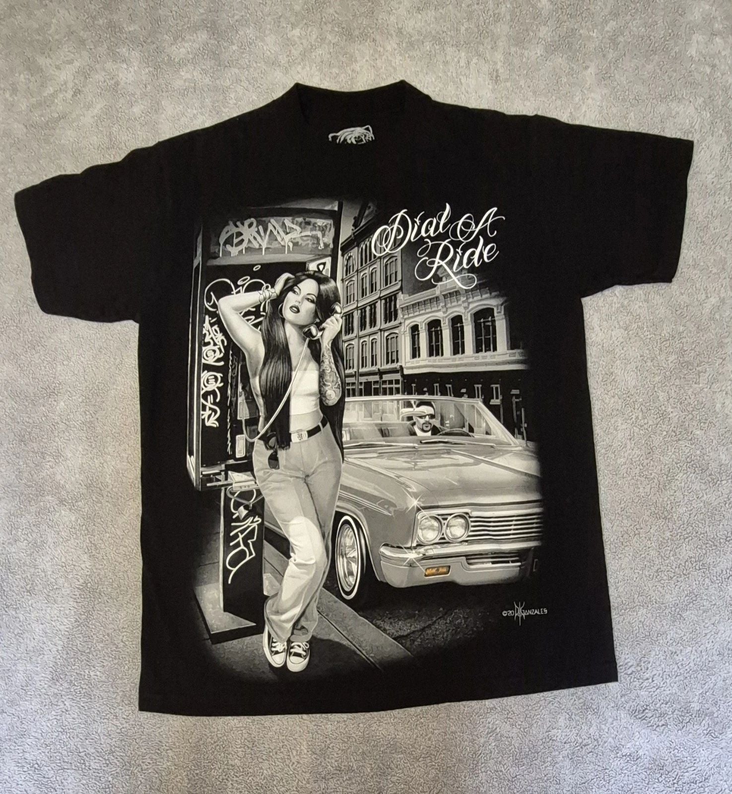 DGA David Gonzales Art Dial A Ride Chicano Black SS Graphic Shirt Men's Large Unisex T-shirt, Sweatshirt, Hoodie, Long Sleeve Tee - T-Shirt, Sweatshirt, Hoodie