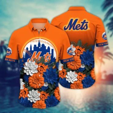 New York Mets Island Blooms Hawaiian Shirt Unisex T-shirt, Sweatshirt, Hoodie, Long Sleeve Tee - T-Shirt, Sweatshirt, Hoodie