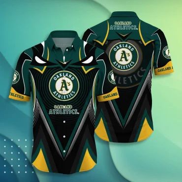 Oakland Athletics Vortex Chevron Hawaiian Shirt Unisex T-shirt, Sweatshirt, Hoodie, Long Sleeve Tee - T-Shirt, Sweatshirt, Hoodie