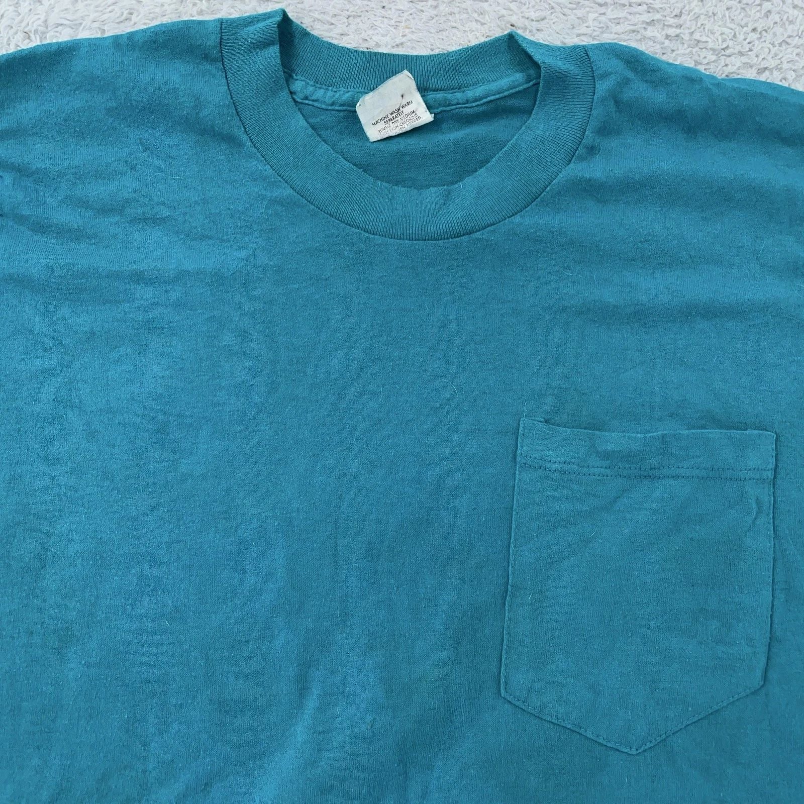 Vintage 90s Blank Pocket Shirt Mens XS Teal Blue Made in USA 50/50 Crewneck Tee Unisex T-shirt, Sweatshirt, Hoodie, Long Sleeve Tee - T-Shirt, Sweatshirt, Hoodie