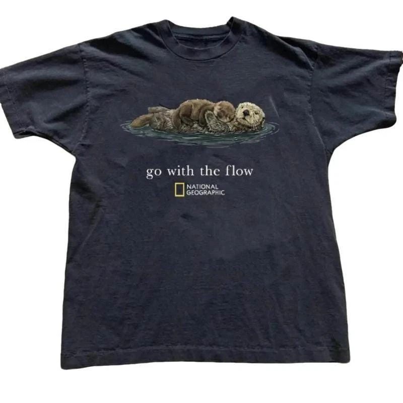 Go With The Flow Otter National Geographic T-Shirt, Vintage Unisex Tee Unisex T-shirt, Sweatshirt, Hoodie, Long Sleeve Tee - T-Shirt, Sweatshirt, Hoodie