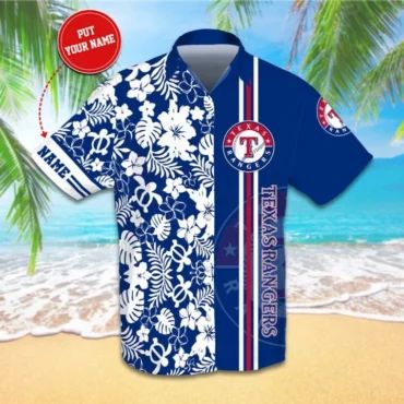 Texas Rangers Floral Stripe Custom Hawaiian Shirt Unisex T-shirt, Sweatshirt, Hoodie, Long Sleeve Tee - T-Shirt, Sweatshirt, Hoodie