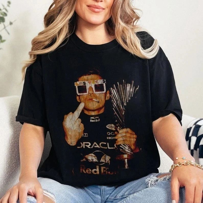 Max Verstappen Middle Finger Las Vegas GP Shirt - Retro Distressed Graphic Tee Unisex T-shirt, Sweatshirt, Hoodie, Long Sleeve Tee - T-Shirt, Sweatshirt, Hoodie