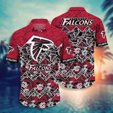 Atlanta Falcons Geometric Tropics Hawaiian Shirt Unisex T-shirt, Sweatshirt, Hoodie, Long Sleeve Tee - T-Shirt, Sweatshirt, Hoodie