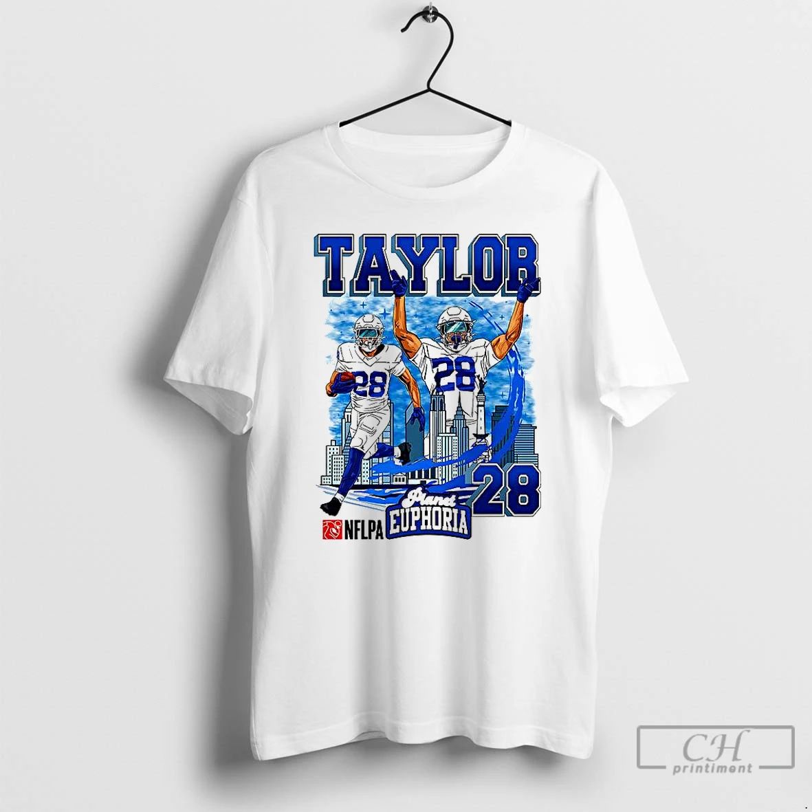 Premium Jonathan Taylor Indianapolis Colts Football Number 28 Skyline Cartoon T Shirts Unisex T-shirt, Sweatshirt, Hoodie, Long Sleeve Tee - T-Shirt, Sweatshirt, Hoodie