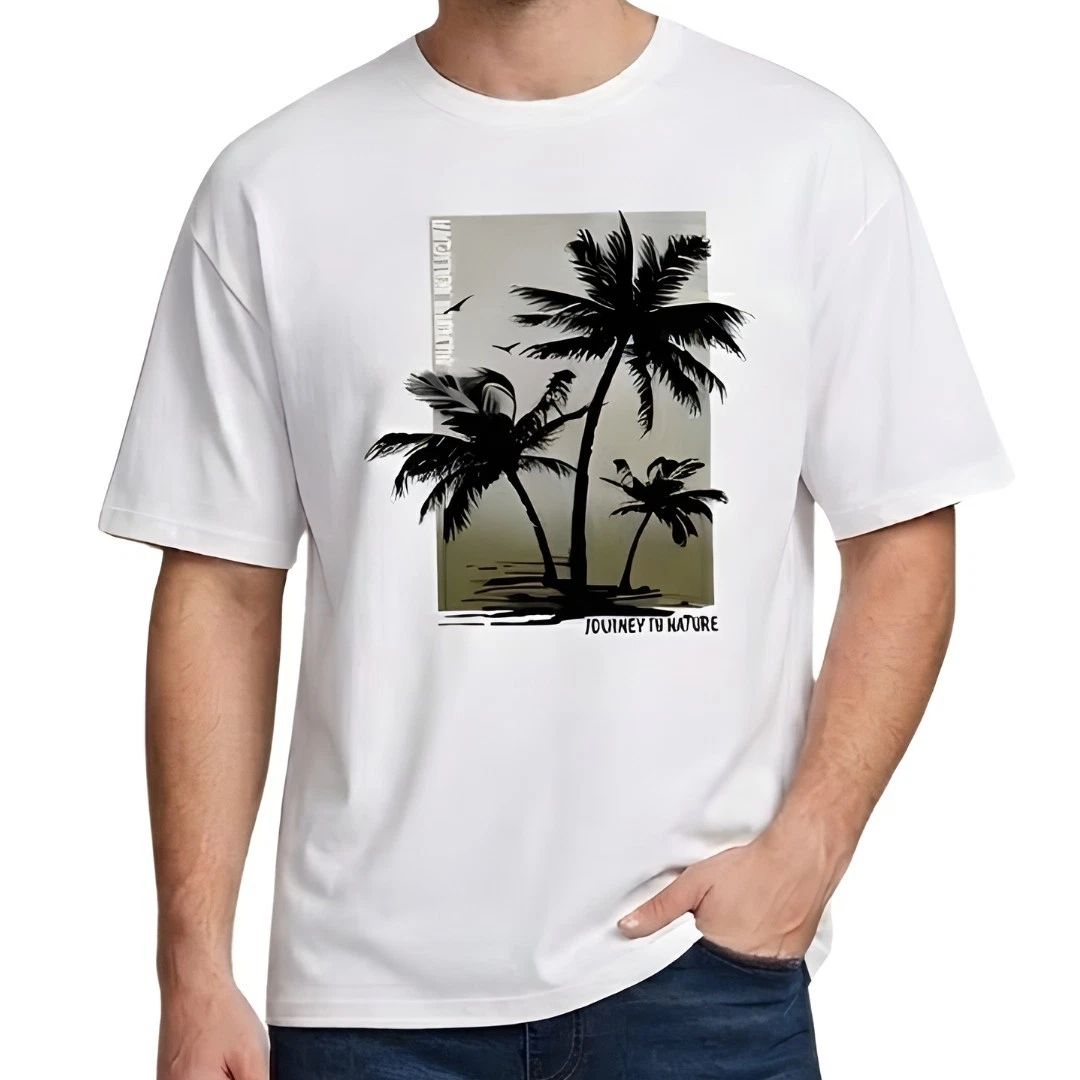 Men's Palm Tree Graphic T-Shirt Journey to Nature Tropical Summer Beach Tee Unisex T-shirt, Sweatshirt, Hoodie, Long Sleeve Tee - T-Shirt, Sweatshirt, Hoodie