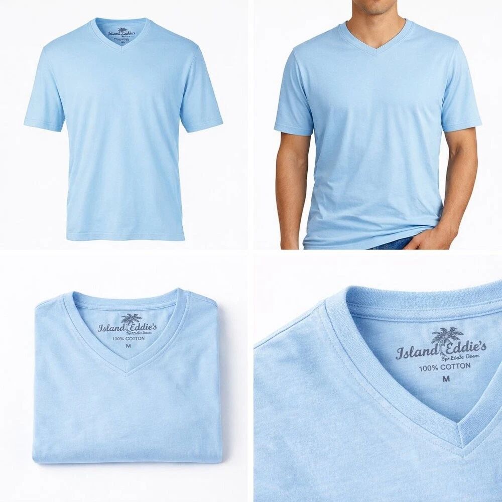 Luxury Light Blue V-Neck T-Shirt | Mens Large | 100% Cotton Unisex T-shirt, Sweatshirt, Hoodie, Long Sleeve Tee - T-Shirt, Sweatshirt, Hoodie