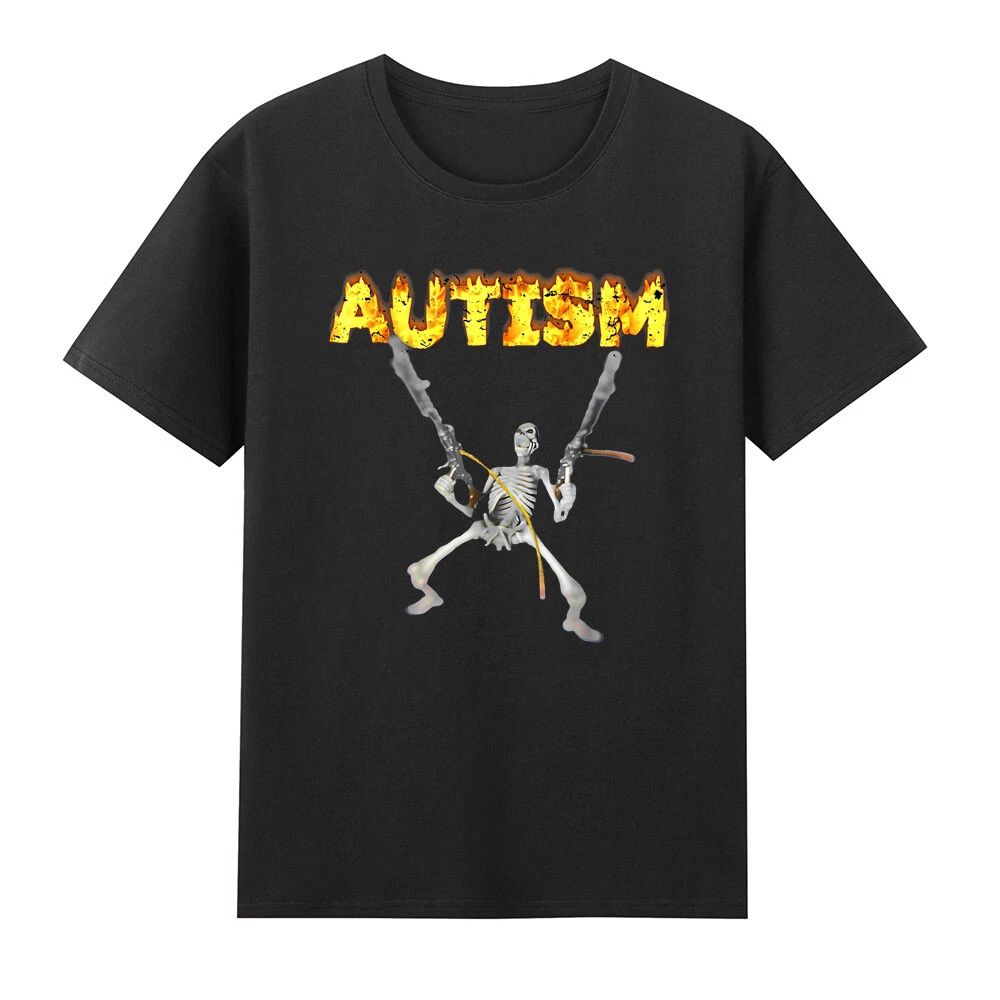 Autism Skeleton Funny Skull Holding Guns Dank Meme Vintage Men's Cotton T-Shirt Unisex T-shirt, Sweatshirt, Hoodie, Long Sleeve Tee - T-Shirt, Sweatshirt, Hoodie