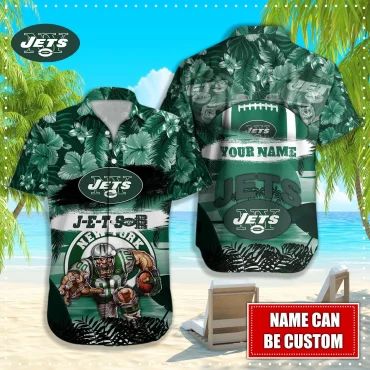 Personalized New York Jets Warrior Tropical Hawaiian Shirt Unisex T-shirt, Sweatshirt, Hoodie, Long Sleeve Tee - T-Shirt, Sweatshirt, Hoodie