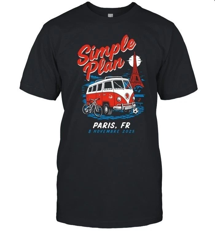 Simple Plan Paris France November 8 2025 Concert Tour T shirt Unisex T-shirt, Sweatshirt, Hoodie, Long Sleeve Tee - T-Shirt, Sweatshirt, Hoodie