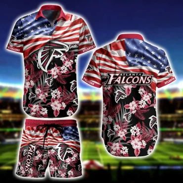 Atlanta Falcons Patriotic Floral Hawaiian Shirt Unisex T-shirt, Sweatshirt, Hoodie, Long Sleeve Tee - T-Shirt, Sweatshirt, Hoodie