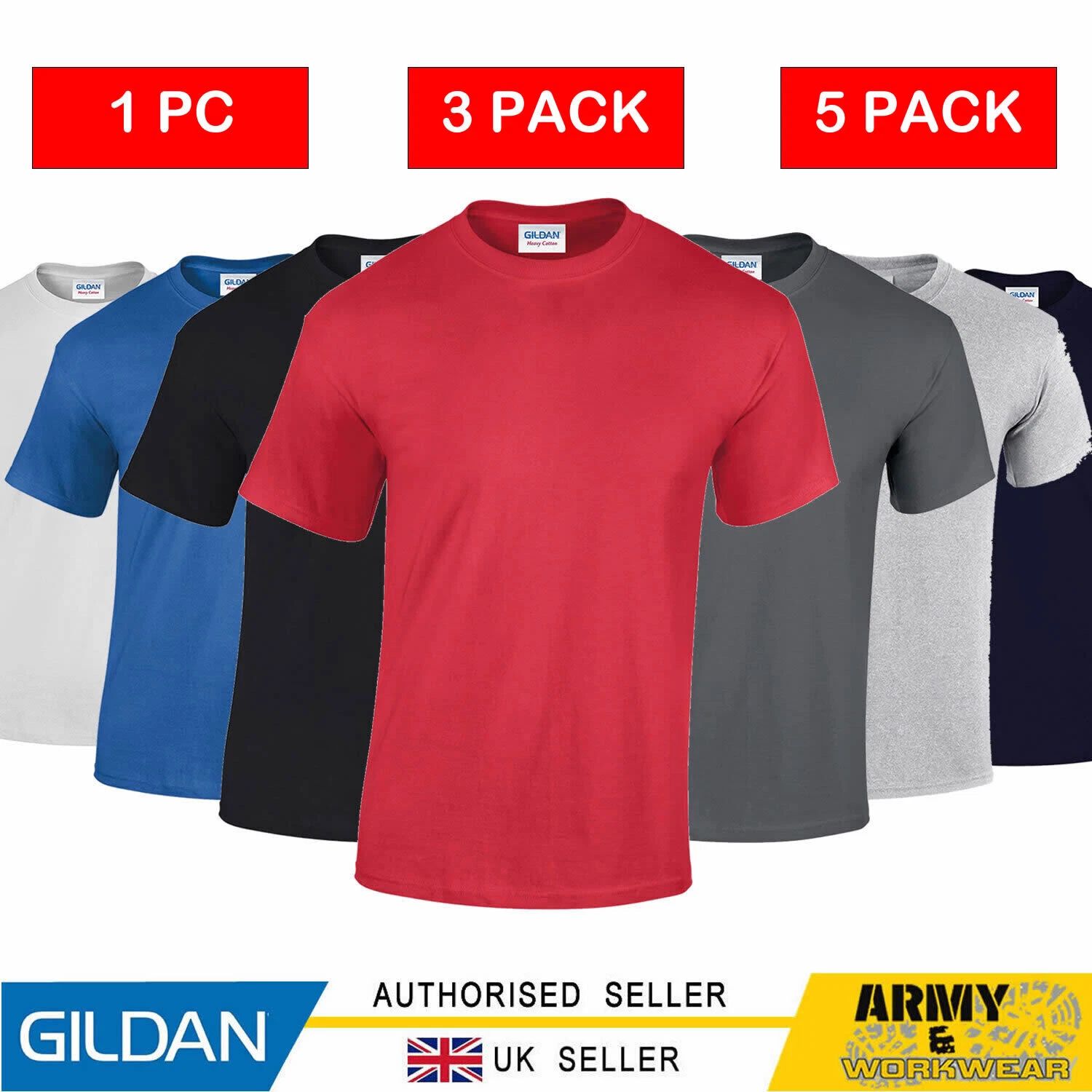 Gildan Mens Heavy Cotton Adult T-Shirt Plain Short Sleeve Tshirts Multi Pack Unisex T-shirt, Sweatshirt, Hoodie, Long Sleeve Tee - T-Shirt, Sweatshirt, Hoodie