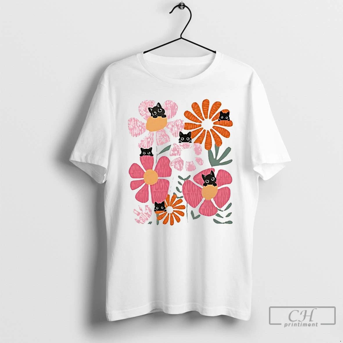 Premium Anti Trump Black Cat Behind Flower T Shirts Unisex T-shirt, Sweatshirt, Hoodie, Long Sleeve Tee - T-Shirt, Sweatshirt, Hoodie