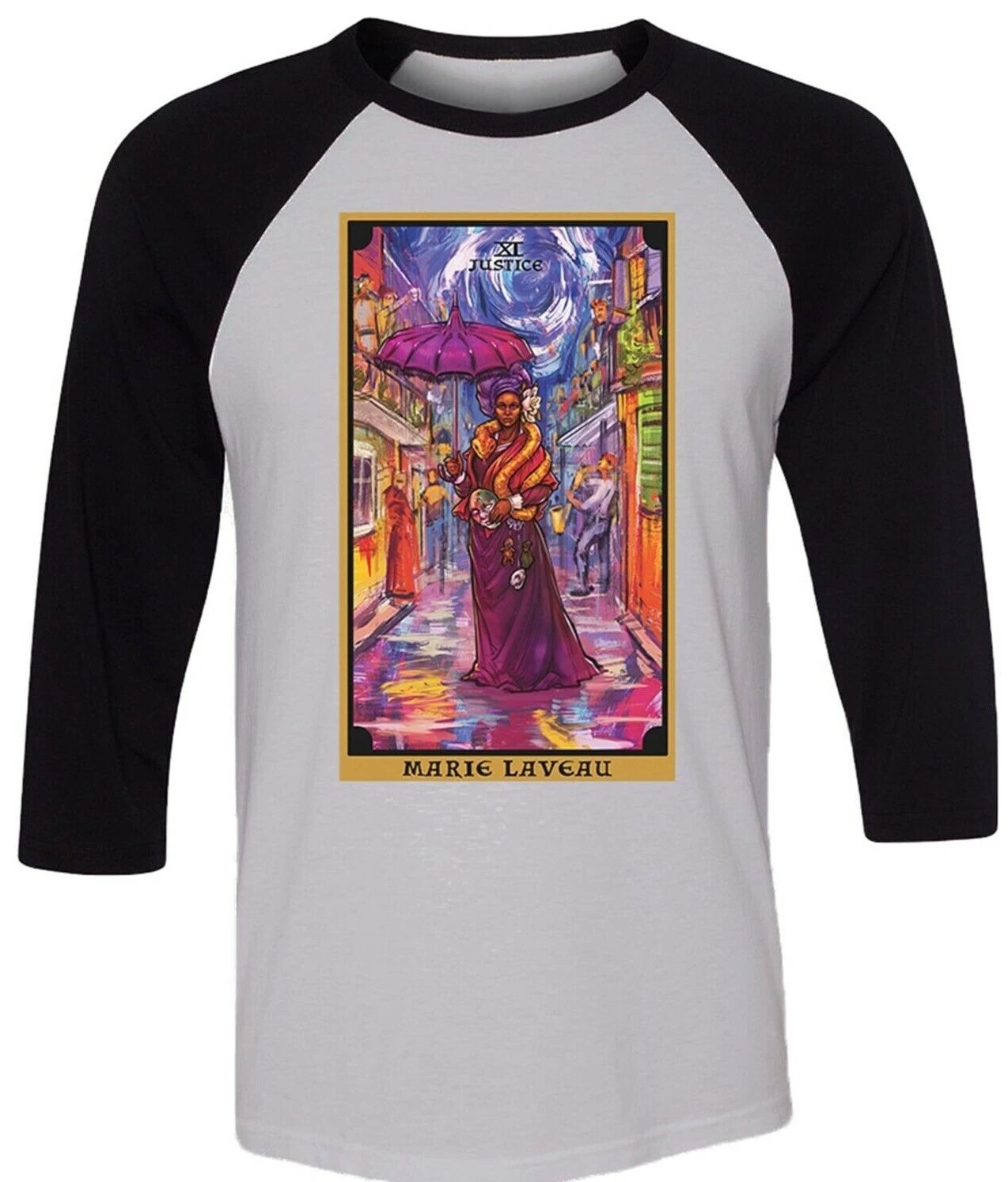 Marie Laveau Justice Tarot Card Raglan Baseball Tee Shirt New Orleans Voodoo Unisex T-shirt, Sweatshirt, Hoodie, Long Sleeve Tee - T-Shirt, Sweatshirt, Hoodie