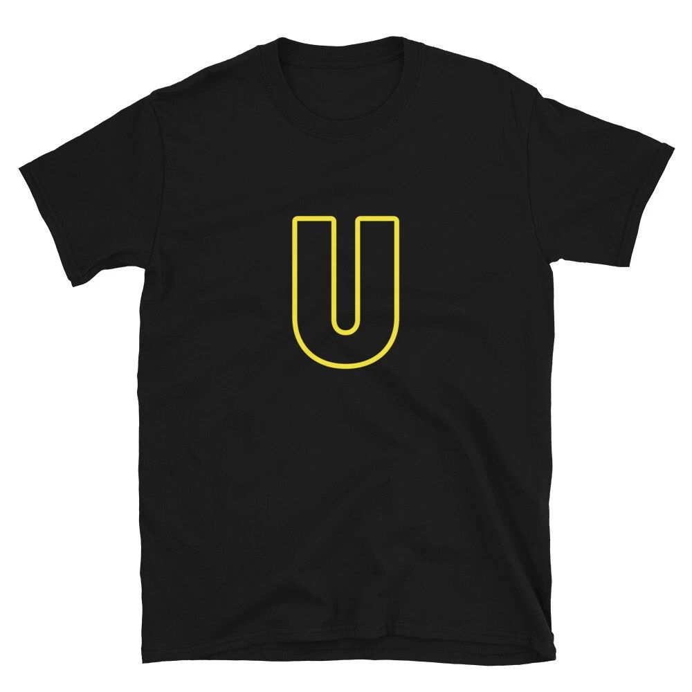 Letter  U Yellow Bold Font Simple Black T-Shirt Unisex T-shirt, Sweatshirt, Hoodie, Long Sleeve Tee - T-Shirt, Sweatshirt, Hoodie