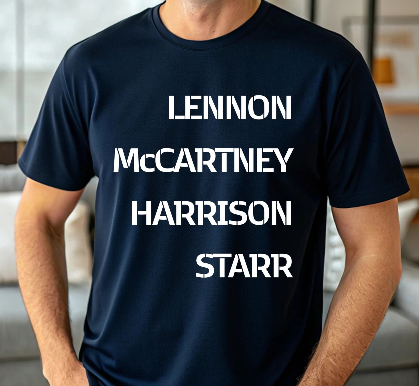 Premium Cotton Navy T-Shirt - Beatles Surnames Graphic Tee Unisex T-shirt, Sweatshirt, Hoodie, Long Sleeve Tee - T-Shirt, Sweatshirt, Hoodie