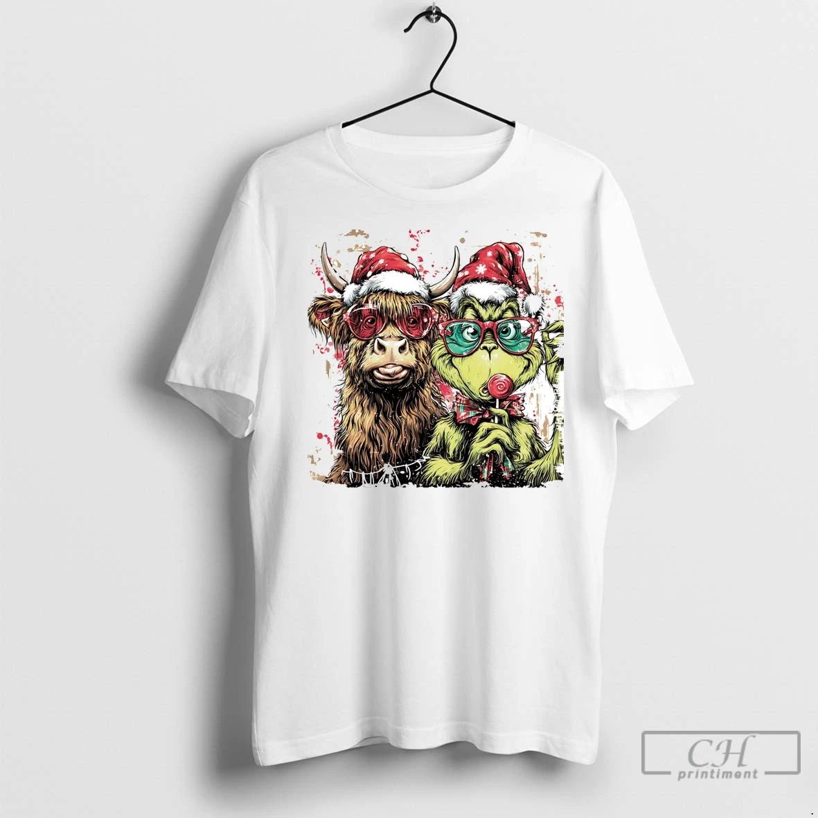 Premium Cow And Grinch Merry Christmas Unisex T-shirt, Sweatshirt, Hoodie, Long Sleeve Tee - T-Shirt, Sweatshirt, Hoodie