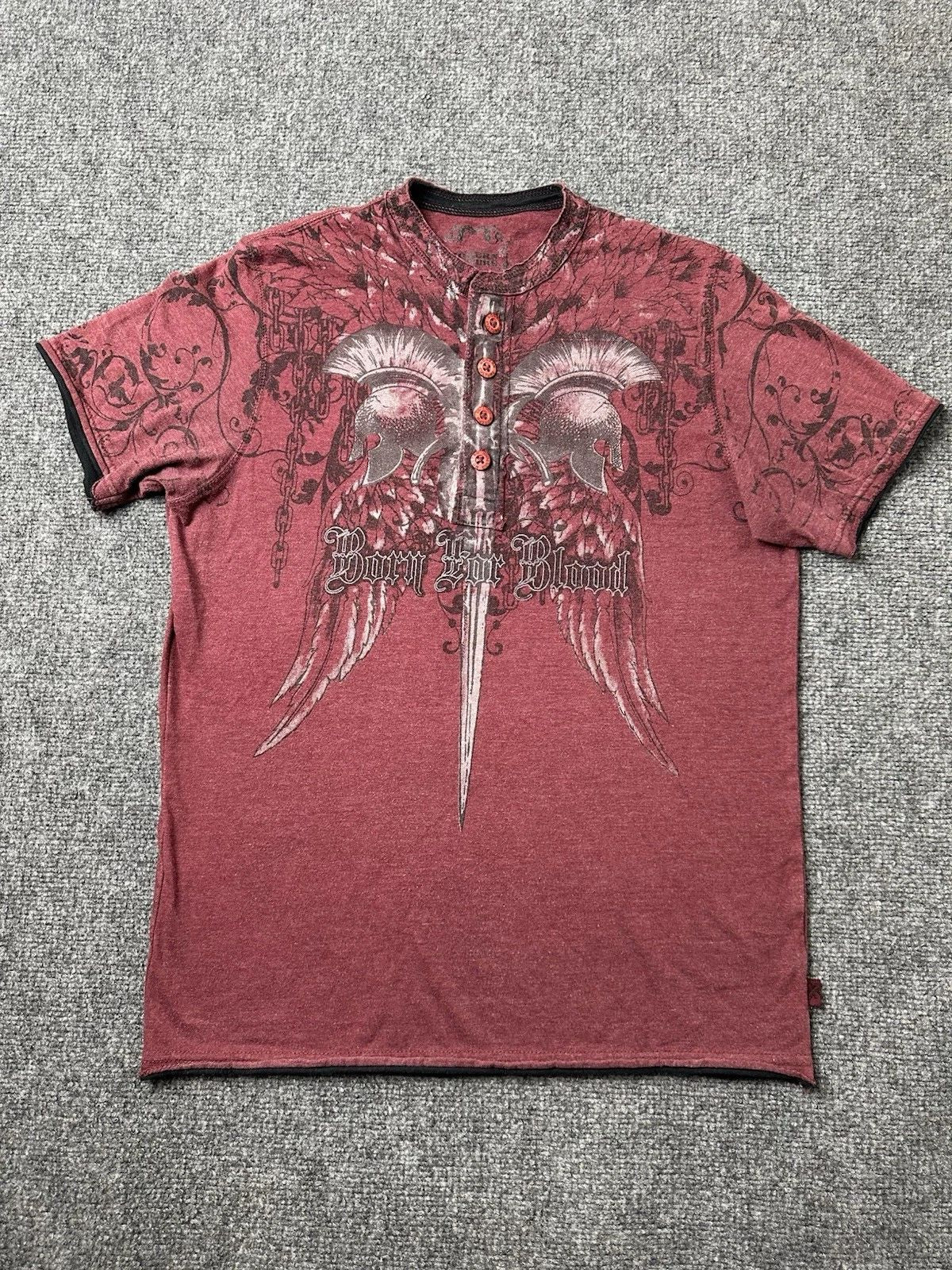 Mens Henley T-Shirt Modern Culture Born For Blood Graphic Back Print, Size S Unisex T-shirt, Sweatshirt, Hoodie, Long Sleeve Tee - T-Shirt, Sweatshirt, Hoodie