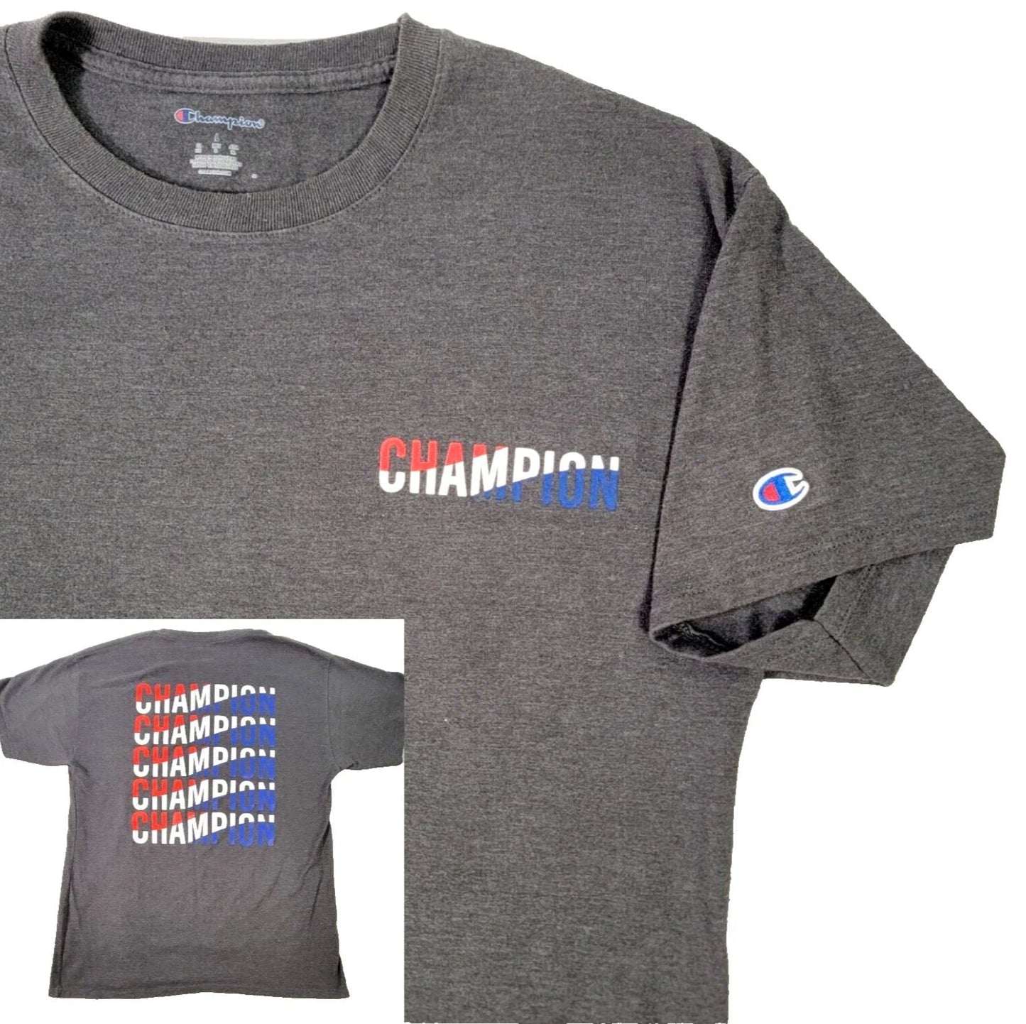 Champion Mens T-Shirt Tee Size Large Gray Graphic Front/Back Logo Comfort Unisex T-shirt, Sweatshirt, Hoodie, Long Sleeve Tee - T-Shirt, Sweatshirt, Hoodie