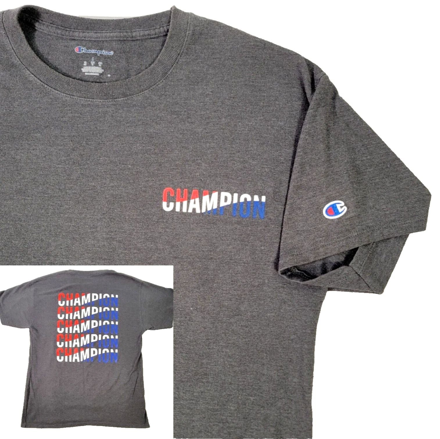 Champion Mens T-Shirt Tee Size Large Gray Graphic Front/Back Logo Comfort Unisex T-shirt, Sweatshirt, Hoodie, Long Sleeve Tee - T-Shirt, Sweatshirt, Hoodie