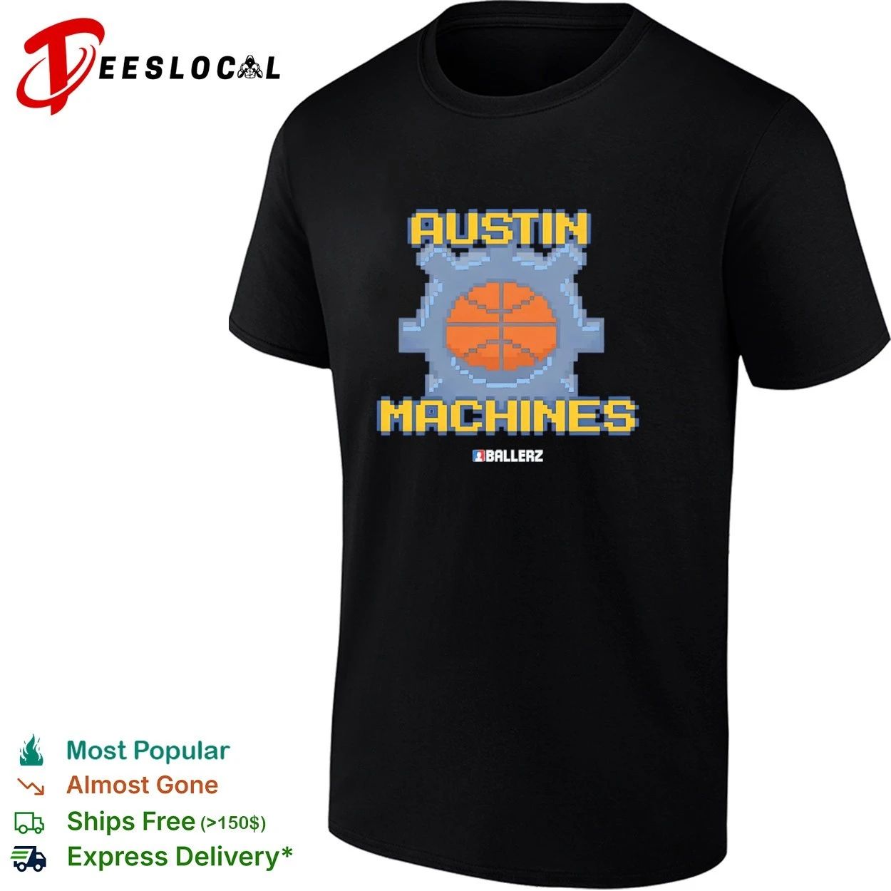 Austin Machines Ballerz basketball pixel art T-shirt Unisex T-shirt, Sweatshirt, Hoodie, Long Sleeve Tee - T-Shirt, Sweatshirt, Hoodie
