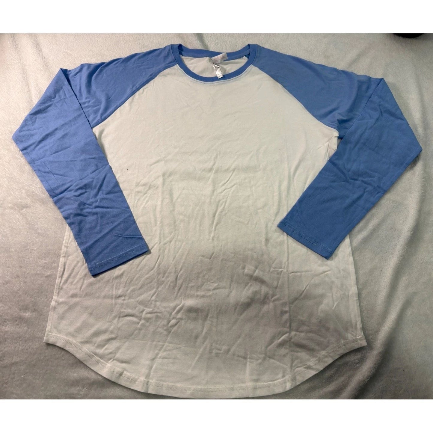 Mens Sky Blue White Raglan Baseball Tee Long Sleeve Cotton Curved Hem Shirt L Unisex T-shirt, Sweatshirt, Hoodie, Long Sleeve Tee - T-Shirt, Sweatshirt, Hoodie