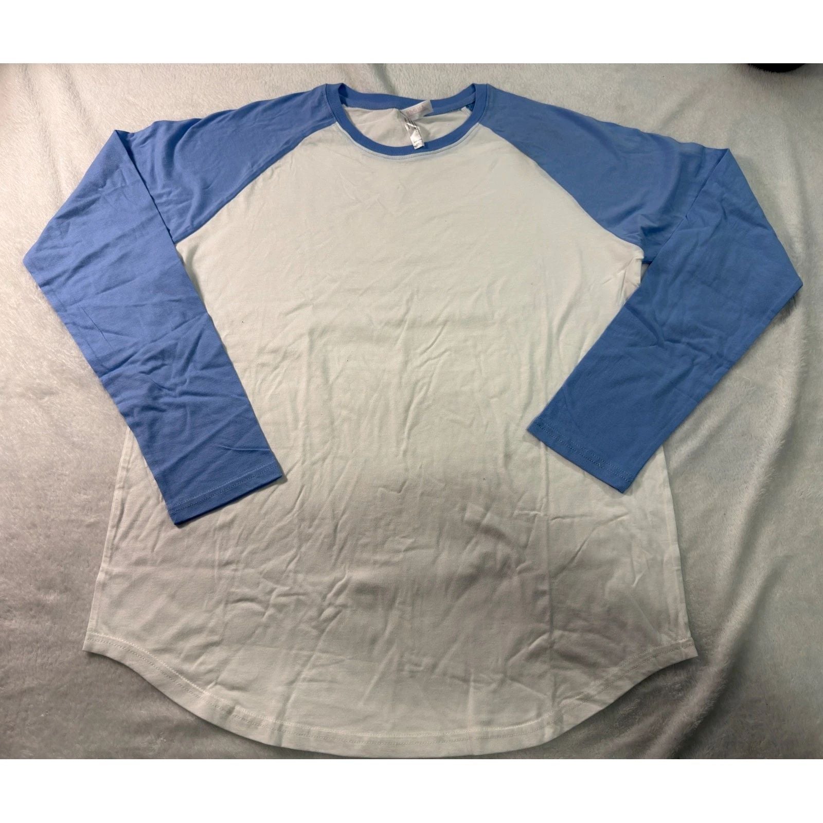Mens Sky Blue White Raglan Baseball Tee Long Sleeve Cotton Curved Hem Shirt L Unisex T-shirt, Sweatshirt, Hoodie, Long Sleeve Tee - T-Shirt, Sweatshirt, Hoodie
