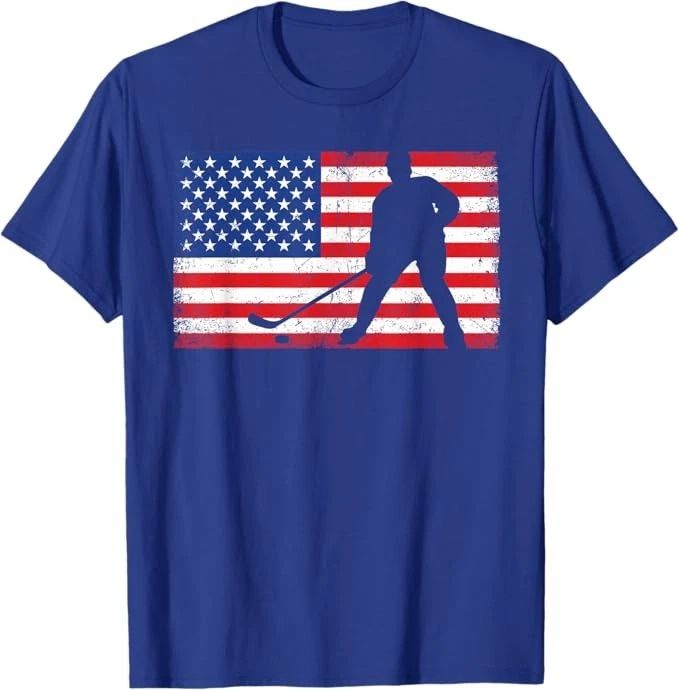 Red White Blue USA Flag Ice Hockey Player 4th of July T-Shirt Unisex T-shirt, Sweatshirt, Hoodie, Long Sleeve Tee - T-Shirt, Sweatshirt, Hoodie