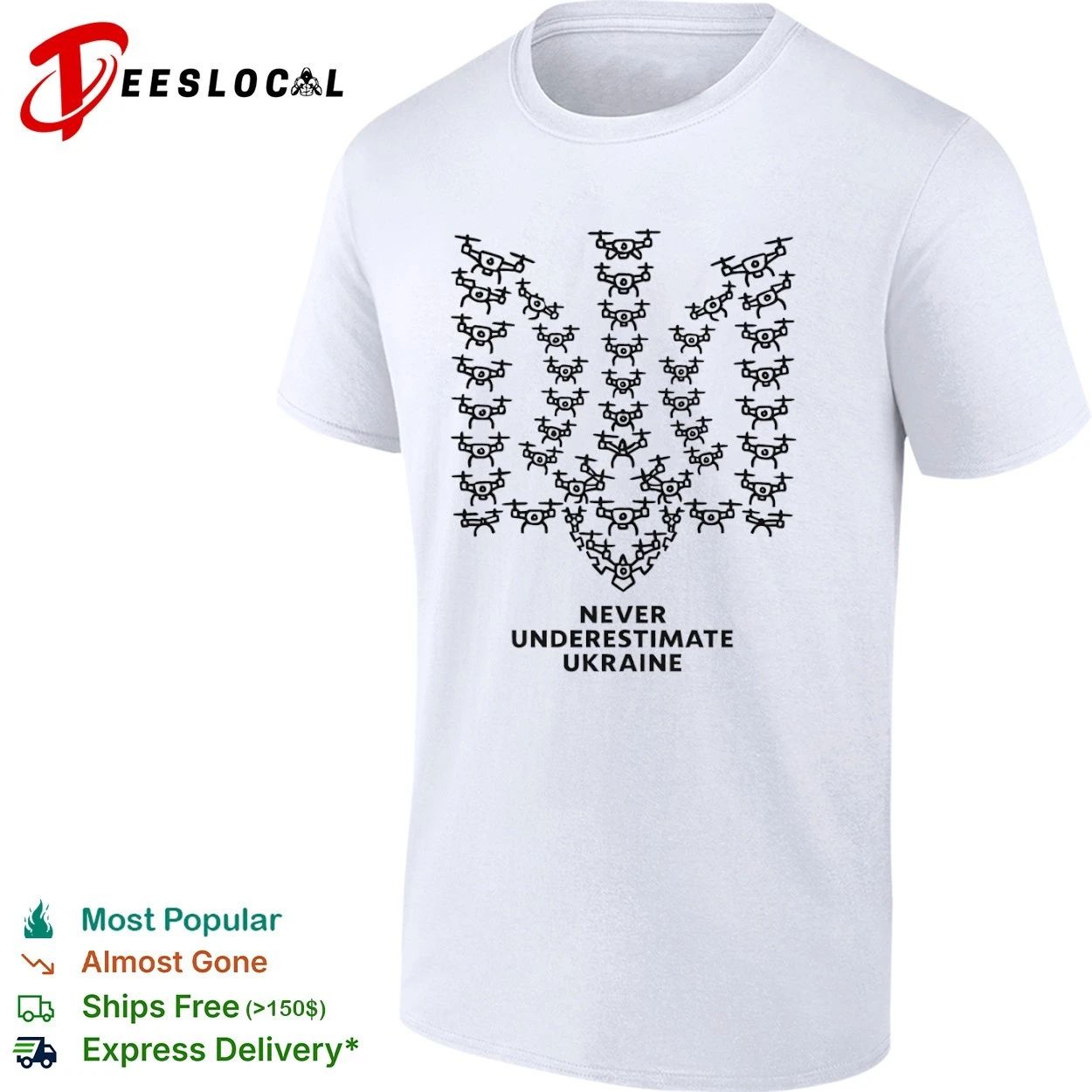 Never Underestimate Ukraine Drones Trident T-shirt Unisex T-shirt, Sweatshirt, Hoodie, Long Sleeve Tee - T-Shirt, Sweatshirt, Hoodie