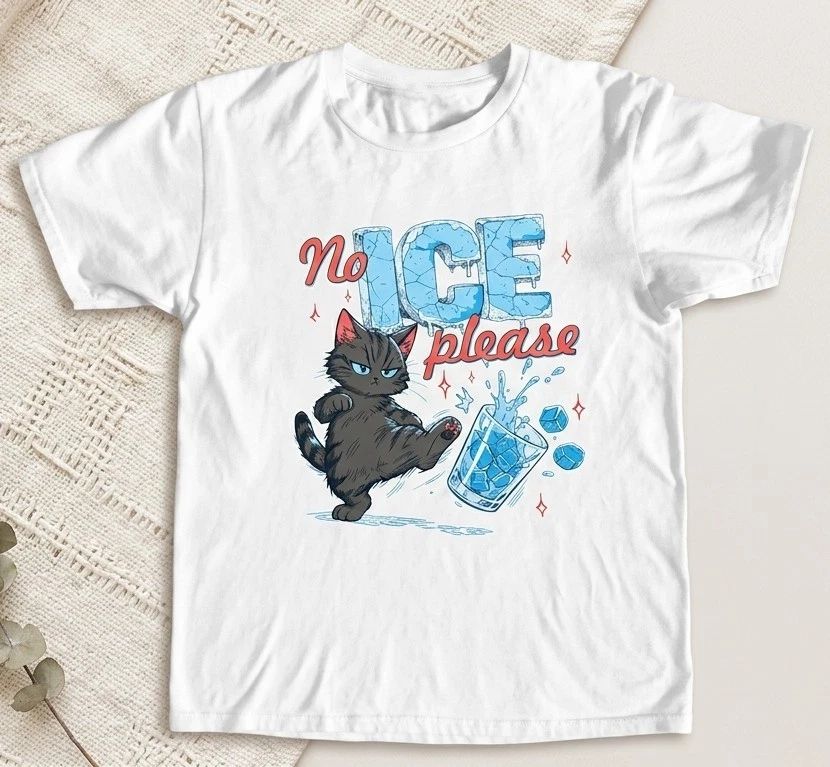 No Ice Please Funny Black Cat Graphic T-Shirt Cute Kawaii White Tee |090426N08 Unisex T-shirt, Sweatshirt, Hoodie, Long Sleeve Tee - T-Shirt, Sweatshirt, Hoodie