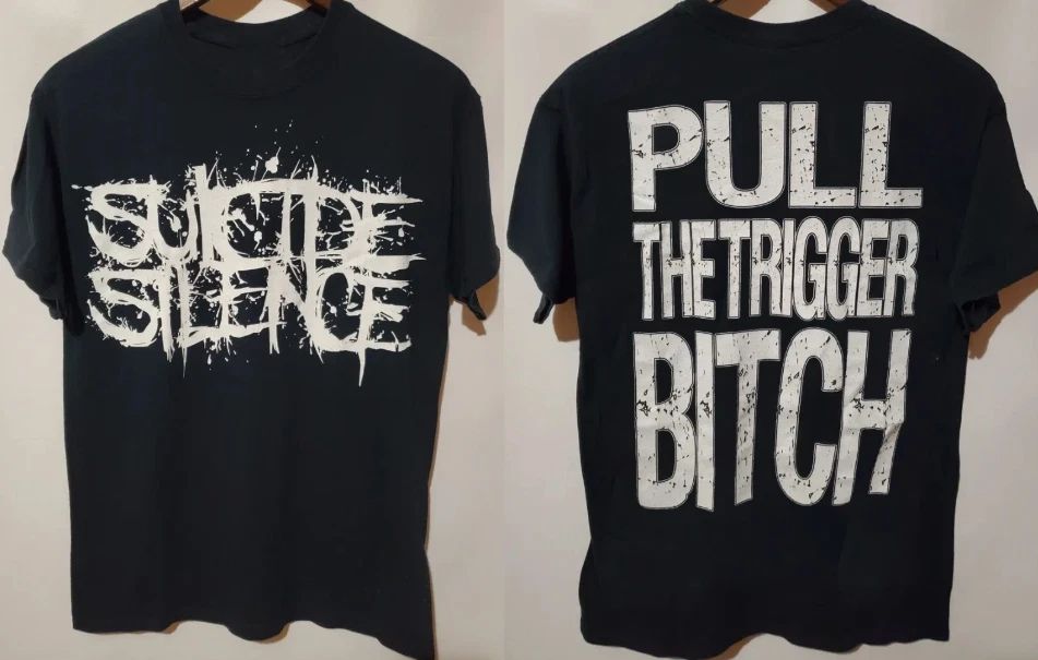 Vintage Suicide Silence Pull The Trigger Btch Band reprint T-Shirt Unisex T-shirt, Sweatshirt, Hoodie, Long Sleeve Tee - T-Shirt, Sweatshirt, Hoodie