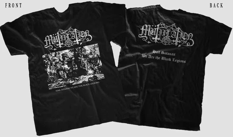 New Dtg / Dtf printed t-shirt -MUTIILATION- Hail Satanas We Are the Black Legion Unisex T-shirt, Sweatshirt, Hoodie, Long Sleeve Tee - T-Shirt, Sweatshirt, Hoodie