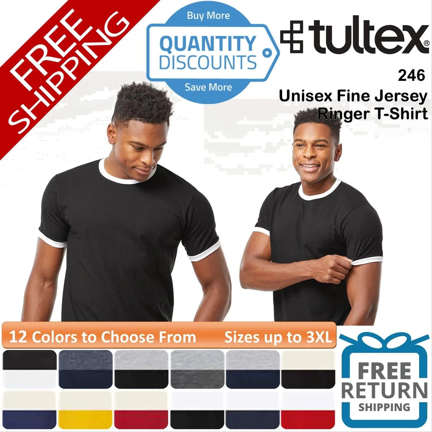 Tultex Men Fine Jersey Ringer T-shirt Short Sleeve Top Up To 3XL 246 Unisex T-shirt, Sweatshirt, Hoodie, Long Sleeve Tee - T-Shirt, Sweatshirt, Hoodie