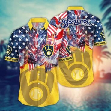 Milwaukee Brewers Fireworks Celebration Hawaiian Shirt Unisex T-shirt, Sweatshirt, Hoodie, Long Sleeve Tee - T-Shirt, Sweatshirt, Hoodie
