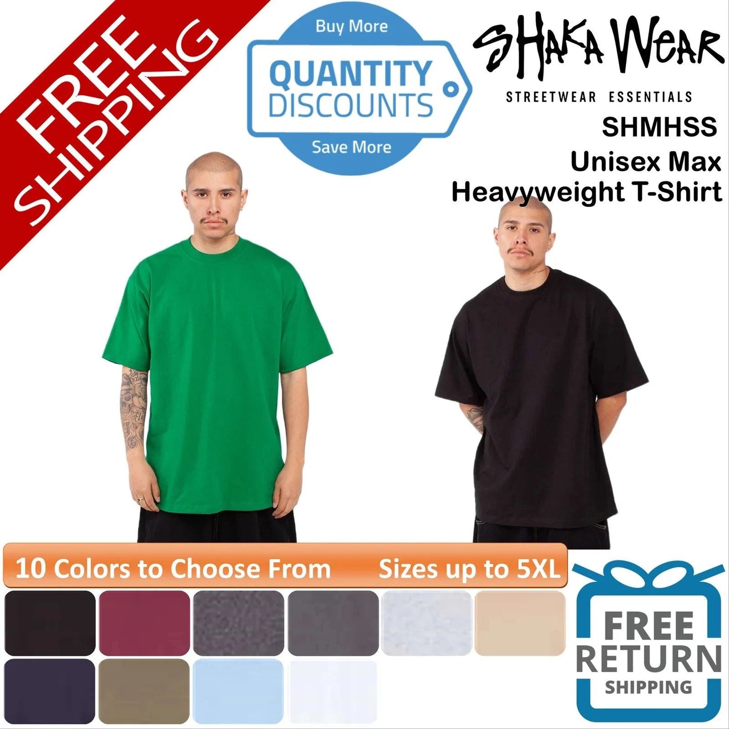 Shaka Wear Men Max Heavyweight T-Shirt Heavy-duty knitting Up To 5XL SHMHSS Unisex T-shirt, Sweatshirt, Hoodie, Long Sleeve Tee - T-Shirt, Sweatshirt, Hoodie