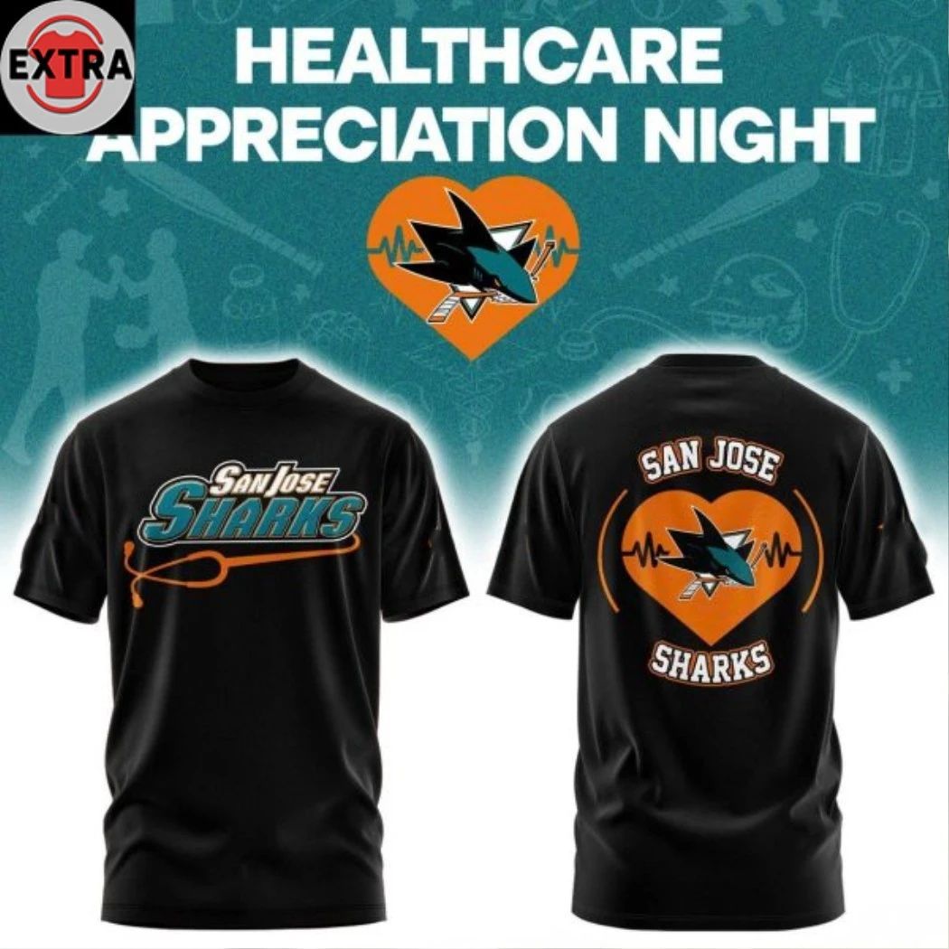 Original San Jose Sharks Healthcare Appreciation 2026 Night Black Logo Two Sided Shirt Unisex T-shirt, Sweatshirt, Hoodie, Long Sleeve Tee - T-Shirt, Sweatshirt, Hoodie