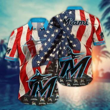 Miami Marlins American Pride Hawaiian Shirt Unisex T-shirt, Sweatshirt, Hoodie, Long Sleeve Tee - T-Shirt, Sweatshirt, Hoodie