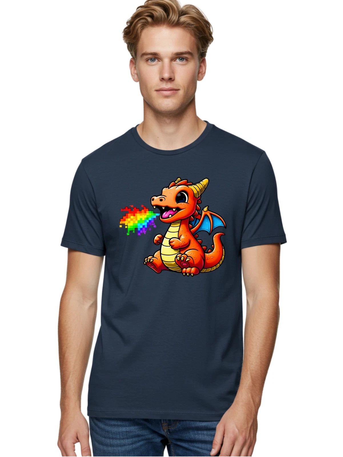 Cute-Pixel-Dragon Mens Graphic Tee, 100% Cotton, Casual Summer Wear Unisex T-shirt, Sweatshirt, Hoodie, Long Sleeve Tee - T-Shirt, Sweatshirt, Hoodie