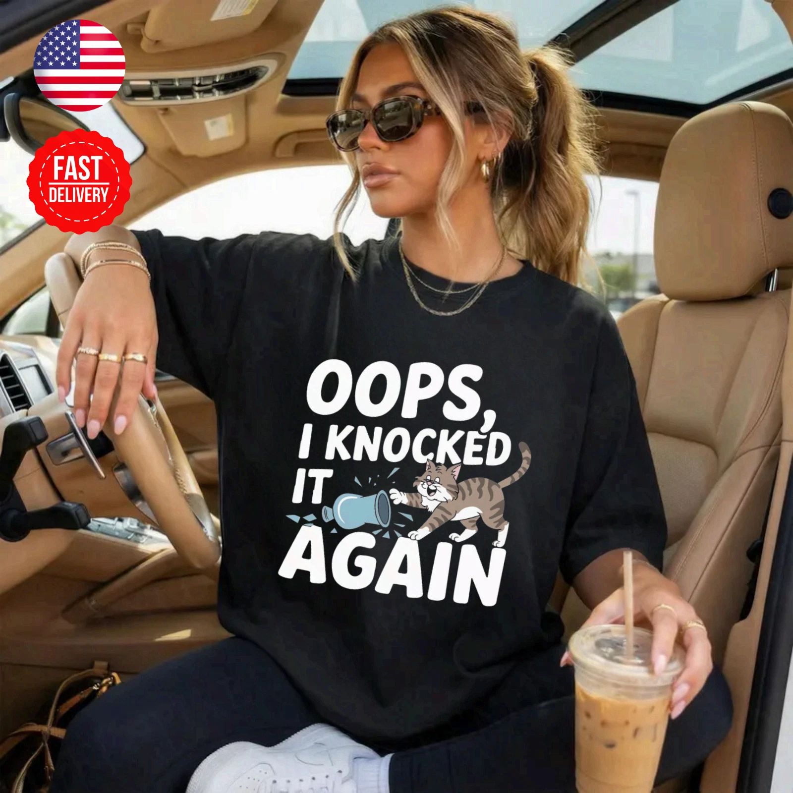 Oops Knocked It Cat T-Shirt Cute Kitty Lover Gift Graphic Tee S-4XL Unisex T-shirt, Sweatshirt, Hoodie, Long Sleeve Tee - T-Shirt, Sweatshirt, Hoodie